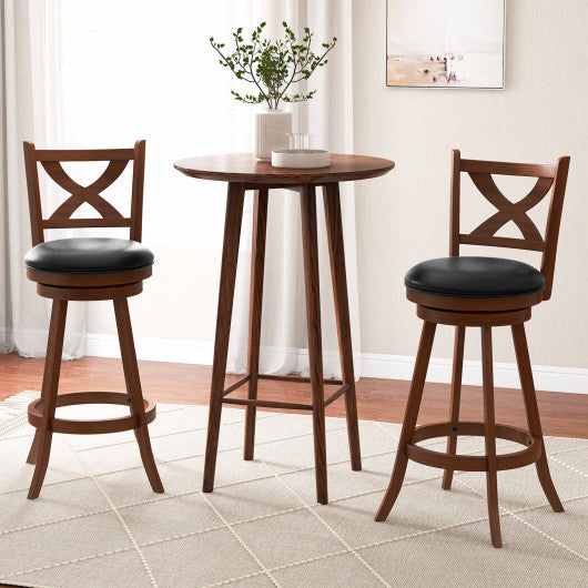 Costway 2 Pieces Large Classic Counter Height Swivel Bar Stool Set with X-shaped Open Back