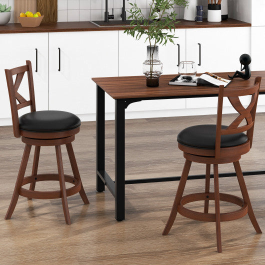Costway 2 Pieces Medium Classic Counter Height Swivel Bar Stool Set with X-shaped Open Back