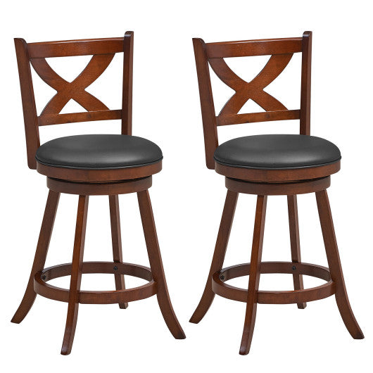 Costway 2 Pieces Medium Classic Counter Height Swivel Bar Stool Set with X-shaped Open Back