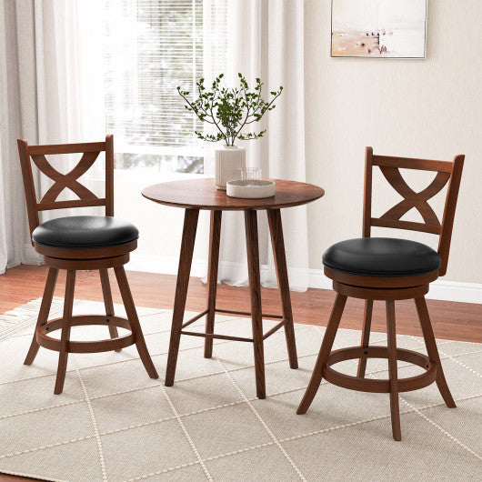 Costway 2 Pieces Medium Classic Counter Height Swivel Bar Stool Set with X-shaped Open Back