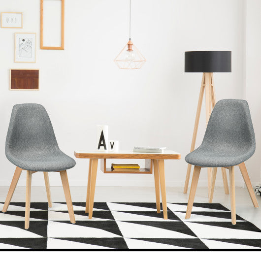 Costway 2 Pieces Modern Dining Chair Set with Wood Legs and Fabric Cushion Seat
