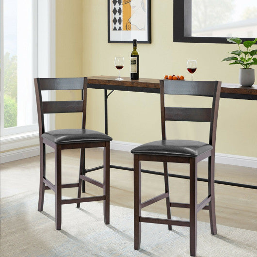 Costway 2 Pieces Upholstered Bar Stools Counter Height Chairs with PU Leather Cover