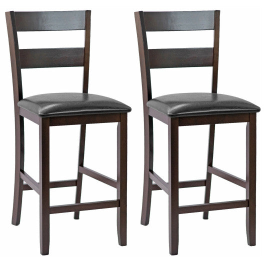 Costway 2 Pieces Upholstered Bar Stools Counter Height Chairs with PU Leather Cover
