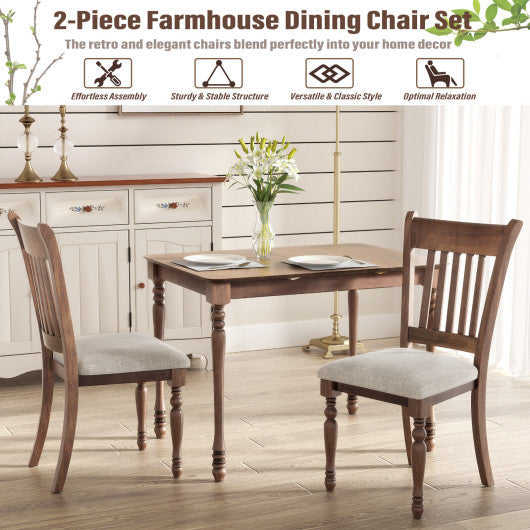 Costway 2 Pieces Vintage Wooden Upholstered Dining Chair Set with Padded Cushion