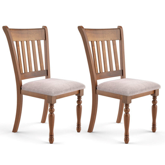 Costway 2 Pieces Vintage Wooden Upholstered Dining Chair Set with Padded Cushion