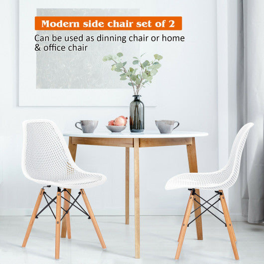 Costway 2 Pieces White Modern Plastic Hollow Chair Set with Wood Leg