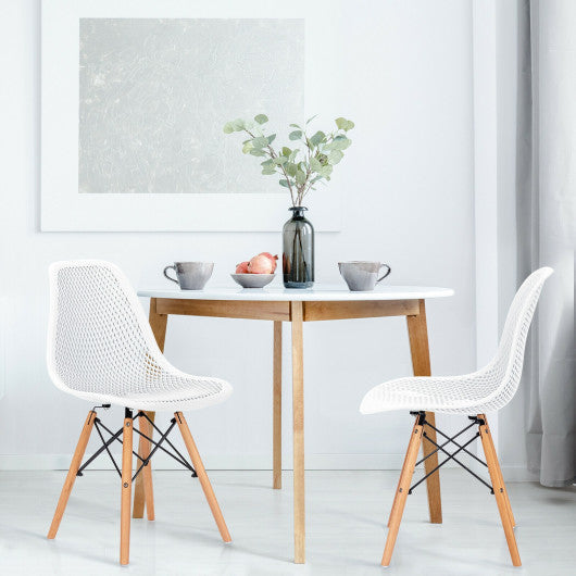 Costway 2 Pieces White Modern Plastic Hollow Chair Set with Wood Leg