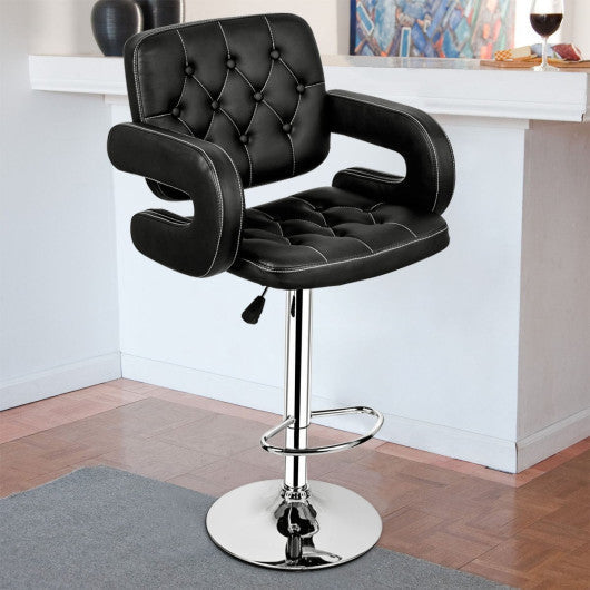 Costway 2-Set Black PU Leather Swivel Bar Stools Adjustable Pub Chair