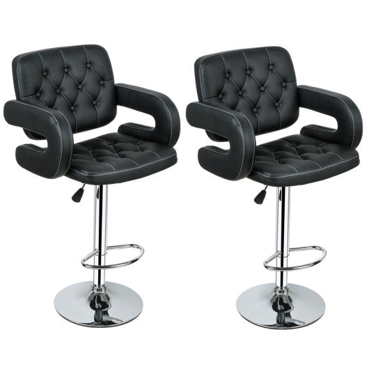 Costway 2-Set Black PU Leather Swivel Bar Stools Adjustable Pub Chair