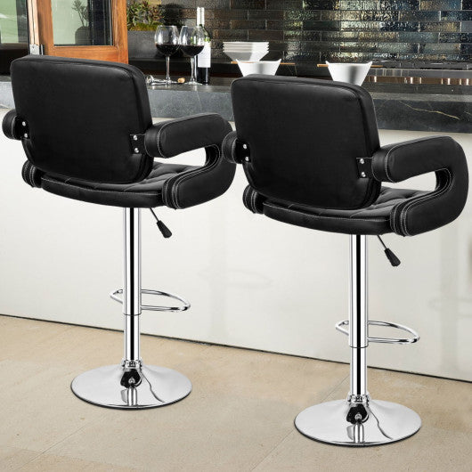 Costway 2-Set Black PU Leather Swivel Bar Stools Adjustable Pub Chair