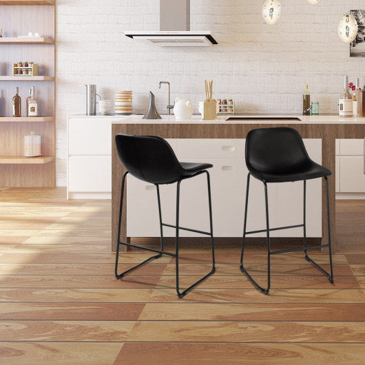 Costway 2-Set PU Leather Pub Barstools Side Chairs with Backrest