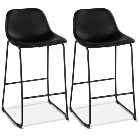 Costway 2-Set PU Leather Pub Barstools Side Chairs with Backrest