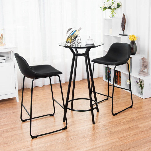 Costway 2-Set PU Leather Pub Barstools Side Chairs with Backrest
