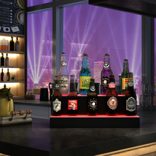 Costway 2 Step LED Lighted Liquor Bottle Display Shelf