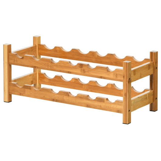 Costway 2-Tier 12 Bottles Natural Bamboo Storage Shelf Wine Rack