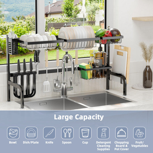Costway 2 Tier Adjustable Over Sink Dish Drying Rack with 8 Hooks