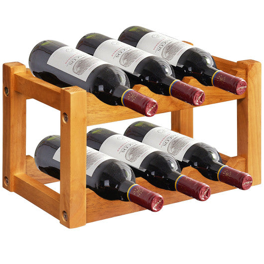 Costway 2-Tier Bar Kitchen 6-Bottle Wine Display Holder with Wooden Tabletop