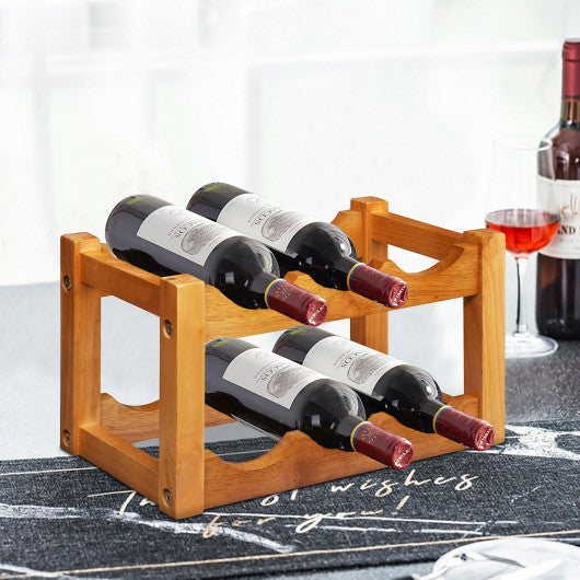 Costway 2-Tier Bar Kitchen 6-Bottle Wine Display Holder with Wooden Tabletop