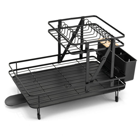 Costway 2-Tier Collapsible Dish Rack with Removable Drip Tray