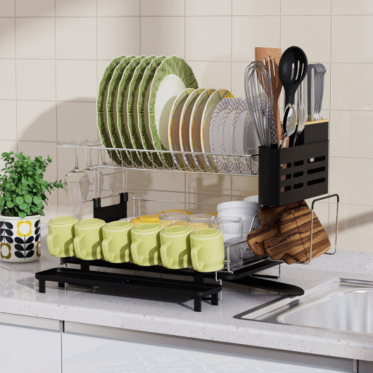 dish drying rack with plants Costway 2-Tier Detachable Dish Drying Rack with Cutlery Holder – Kitchen Oasis
