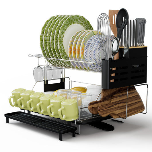 Costway 2-Tier Detachable Dish Drying Rack with Cutlery Holder