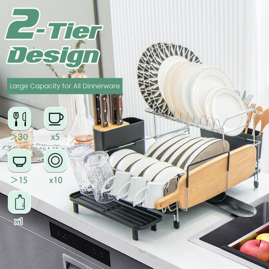 Costway 2-Tier Detachable Dish Rack with Drainboard and 360° Swivel Spout