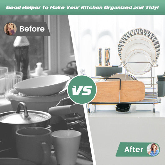 Costway 2-Tier Detachable Dish Rack with Drainboard and 360° Swivel Spout