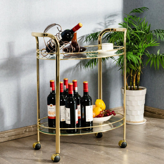 Costway 2 Tier Kitchen Bar Serving Cart with Glass Shelves