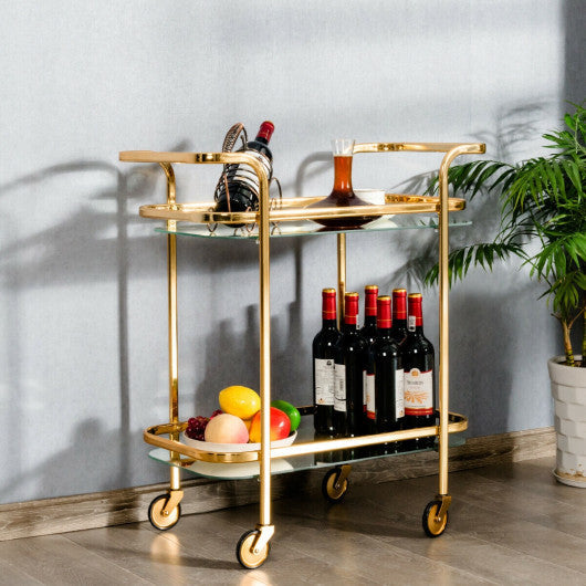 Costway 2 Tier Metal Frame Rolling Kitchen Cart with Glass Shelves