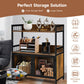 Costway 2-Tier Rustic Brown Baker's Rack Industrial Kitchen Microwave Oven Stand with Storage Cabinet