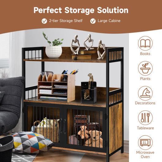 Costway 2-Tier Rustic Brown Baker's Rack Industrial Kitchen Microwave Oven Stand with Storage Cabinet