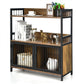 Costway 2-Tier Rustic Brown Baker's Rack Industrial Kitchen Microwave Oven Stand with Storage Cabinet