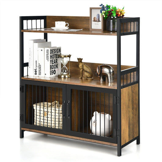 Costway 2-Tier Rustic Brown Baker's Rack Industrial Kitchen Microwave Oven Stand with Storage Cabinet