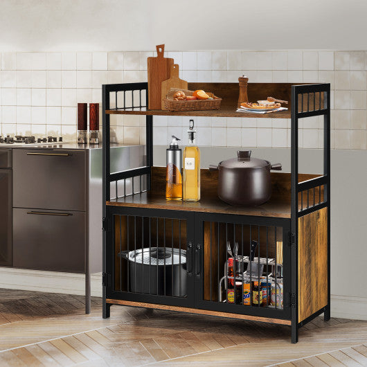 Costway 2-Tier Rustic Brown Baker's Rack Industrial Kitchen Microwave Oven Stand with Storage Cabinet