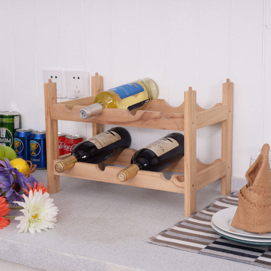 Costway 2 Tier Storage 8 Bottle Wood Wine Rack – Kitchen Oasis