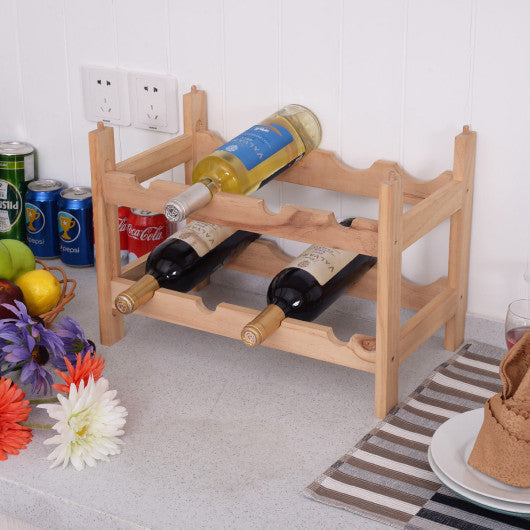 Costway 2 Tier Storage 8 Bottle Wood Wine Rack
