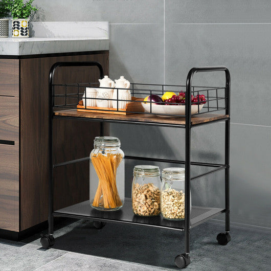 Costway 2-Tier Storage Rolling Cart Trolley with Lockable Wheels Organizer