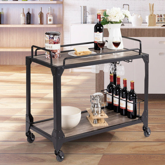 Costway 2 Tier Wood Kitchen Island Rolling Bar Serving Cart