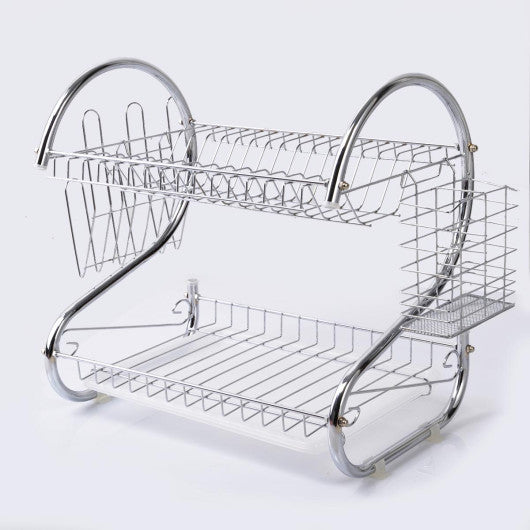 Costway 2 Tiers Kitchen Dish Cup Drying Rack Drainer Dryer Tray Cutlery Holder Organizer