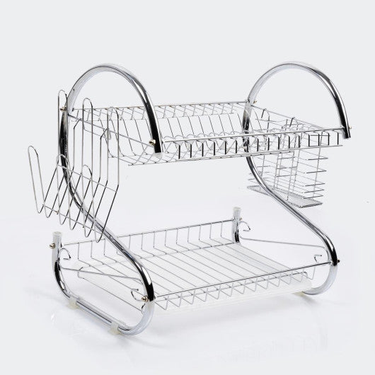 Costway 2 Tiers Kitchen Dish Cup Drying Rack Drainer Dryer Tray Cutlery Holder Organizer