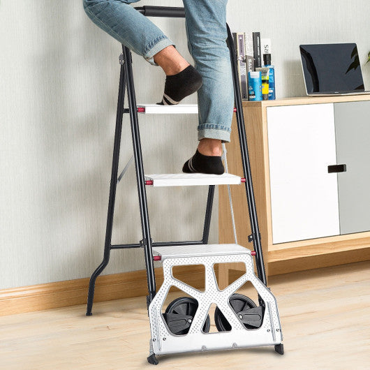Costway 2-in-1 Convertible 3-Step Ladder Hand Truck with Two Wheels