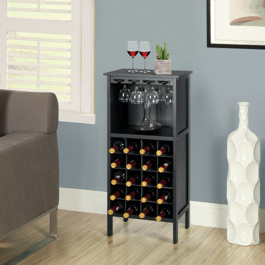 Costway 20 Bottles Black Wood Storage Glass Holder Cabinet Wine Rack
