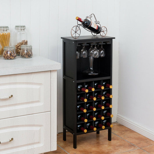 Costway 20 Bottles Black Wood Storage Glass Holder Cabinet Wine Rack