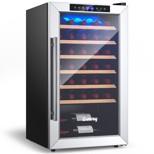 Costway 20" Silver Wine Refrigerator for 33 Bottles and Tempered Glass Door