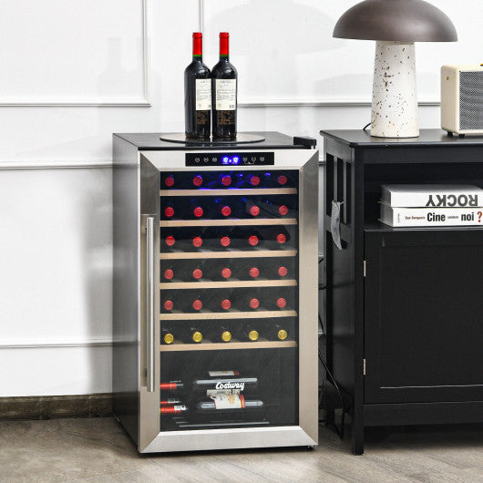Costway 20" Silver Wine Refrigerator for 33 Bottles and Tempered Glass Door