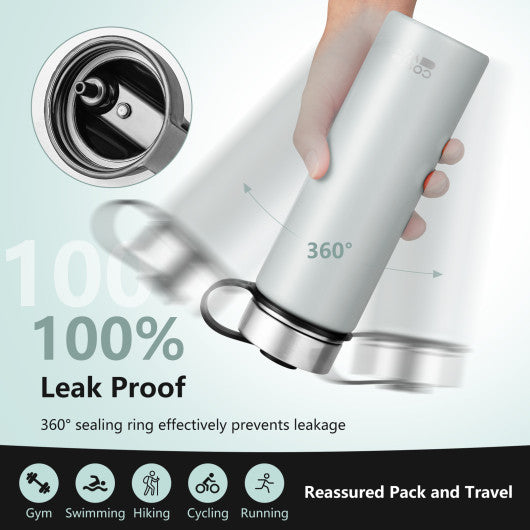 Costway 22 Oz Gray Double-walled Insulated Stainless Steel Water Bottle with 2 Lids and Straw