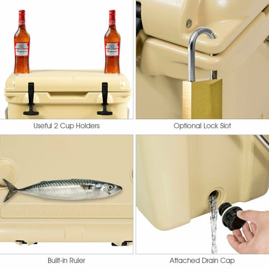 Costway 22 Quart Beige Portable Ice Chest Cooler with 30 Cans