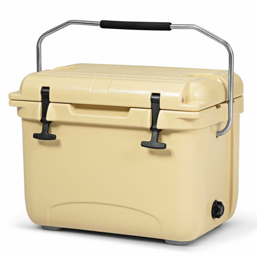 Costway 22 Quart Beige Portable Ice Chest Cooler with 30 Cans