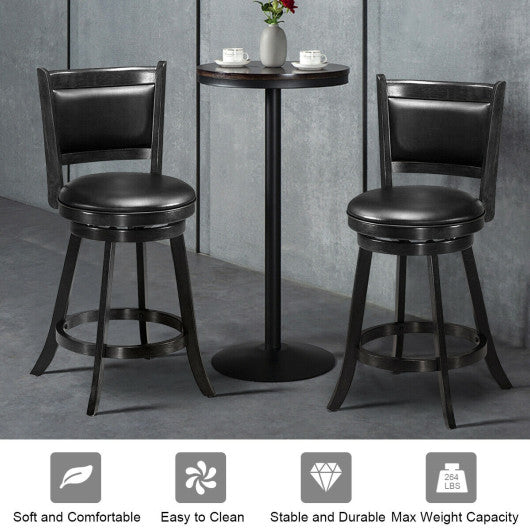 Costway 24" 2 Pieces Black Swivel Counter Stool Dining Chair Upholstered Seat