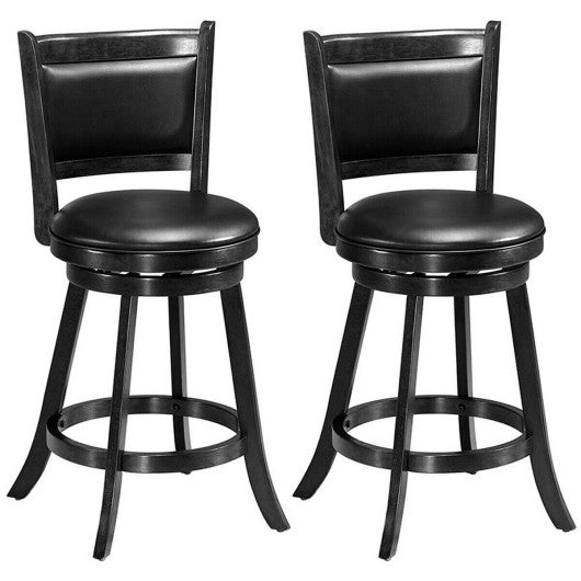 Costway 24" 2 Pieces Black Swivel Counter Stool Dining Chair Upholstered Seat